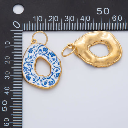 18K Gold Plated 34mm Blue Enamel Donut Floral Charm | AF1420