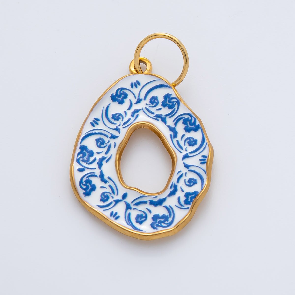 18K Gold Plated 34mm Blue Enamel Donut Floral Charm | AF1420