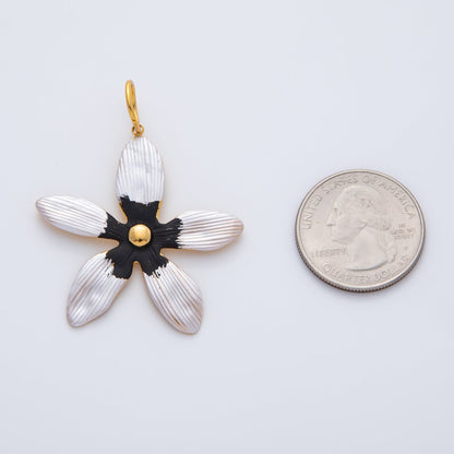 18K Gold Plated 41mm Black, Green, Pink Enamel Flower Charm | AF1424 AF1425