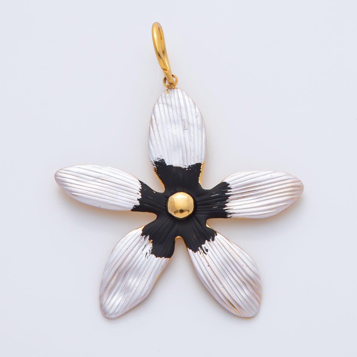 18K Gold Plated 41mm Black, Green, Pink Enamel Flower Charm | AF1424 AF1425