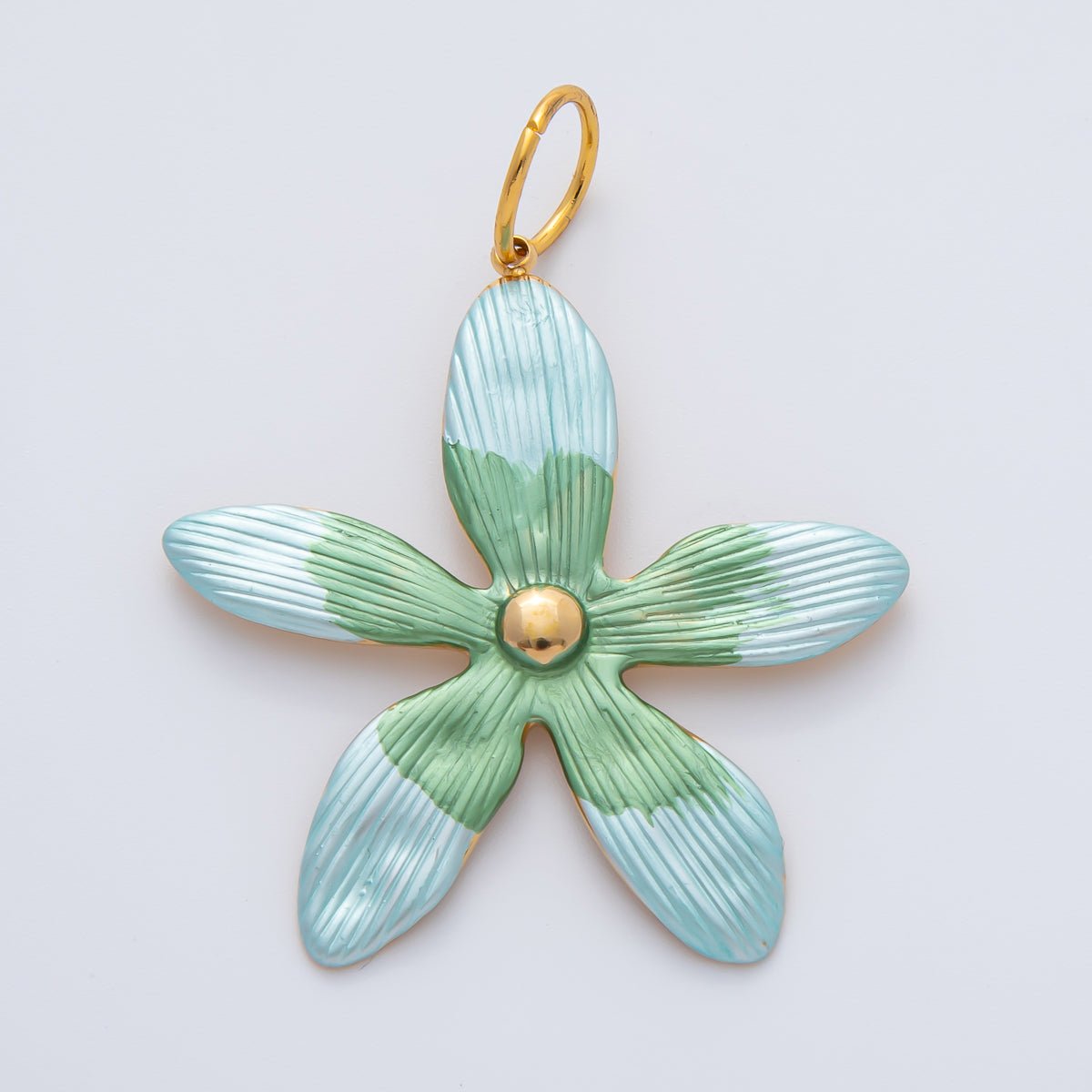 18K Gold Plated 41mm Black, Green, Pink Enamel Flower Charm | AF1424 AF1425