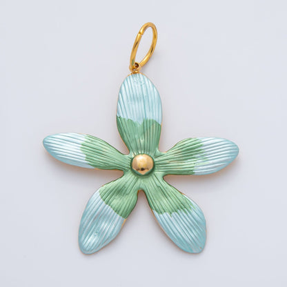 18K Gold Plated 41mm Black, Green, Pink Enamel Flower Charm | AF1424 AF1425