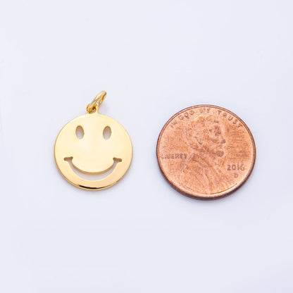 18K Gold PVD Stainless Steel 17mm Smiley Emoticon Open Mini Charm | Charms-00364