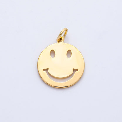 18K Gold PVD Stainless Steel 17mm Smiley Emoticon Open Mini Charm | Charms-00364