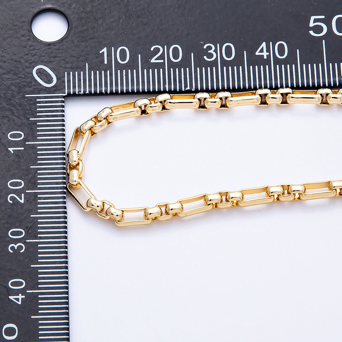 18K Gold PVD Stainless Steel 3mm Rectangular Paperclip Box Unfinished Chain by Yard | Roll-01837