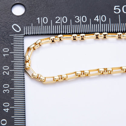 18K Gold PVD Stainless Steel 3mm Rectangular Paperclip Box Unfinished Chain by Yard | Roll-01837