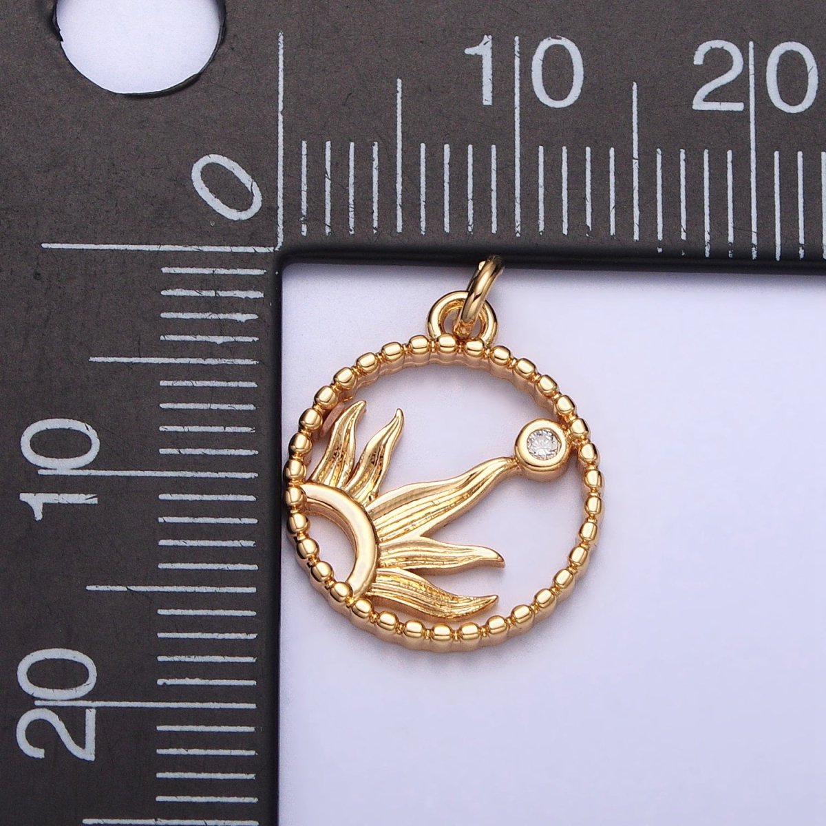 18mm Celestial Sun Beam CZ Open Round Beaded Charm in Gold &amp; Silver | AC270 AC271