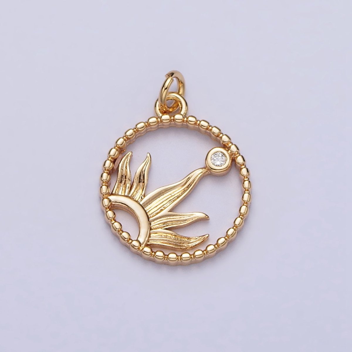 18mm Celestial Sun Beam CZ Open Round Beaded Charm in Gold &amp; Silver | AC270 AC271
