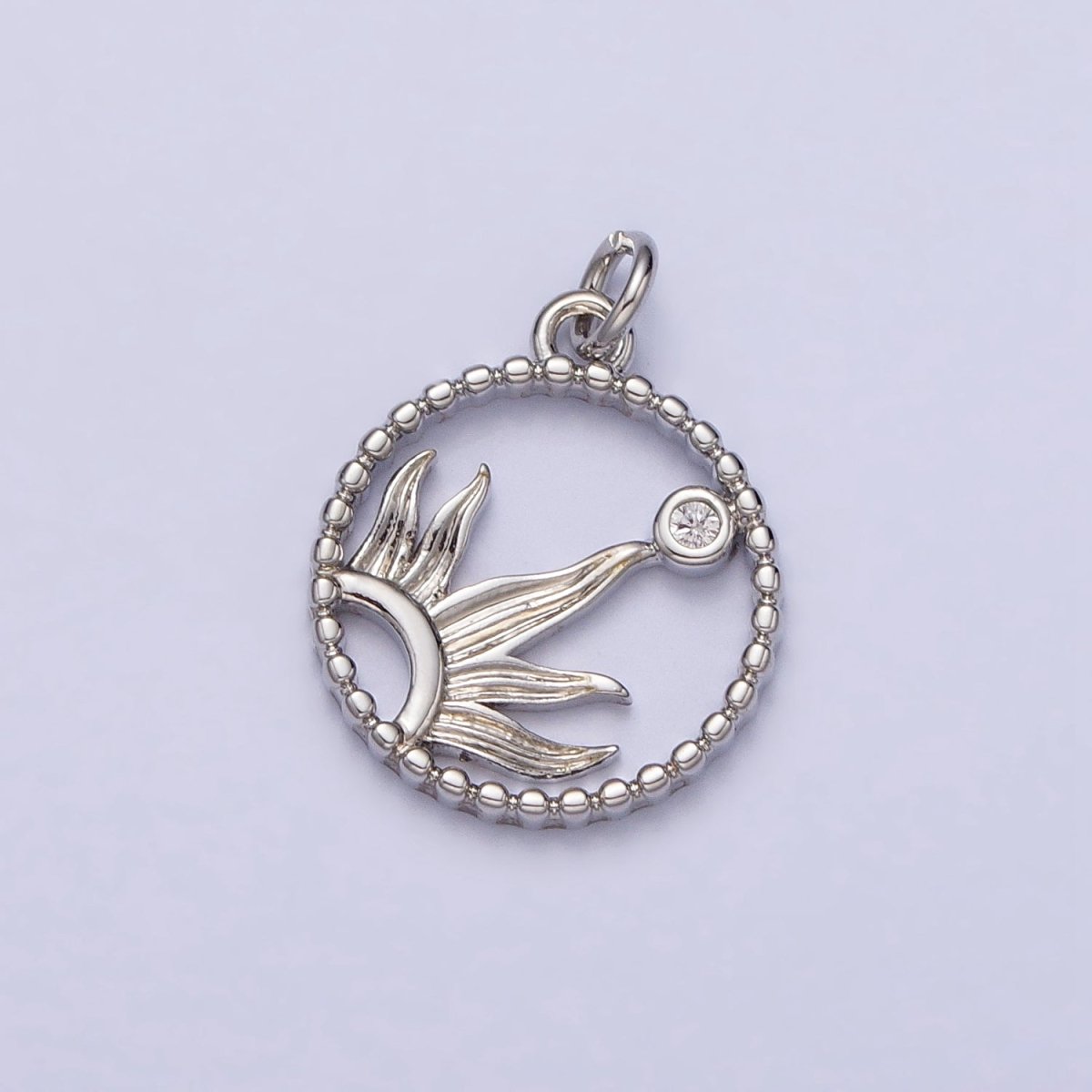 18mm Celestial Sun Beam CZ Open Round Beaded Charm in Gold &amp; Silver | AC270 AC271
