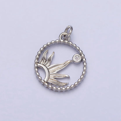 18mm Celestial Sun Beam CZ Open Round Beaded Charm in Gold &amp; Silver | AC270 AC271