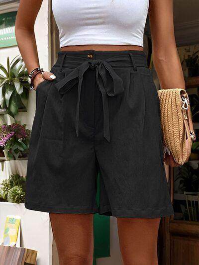 Perfee Tied High Waist Shorts with Pockets for Women