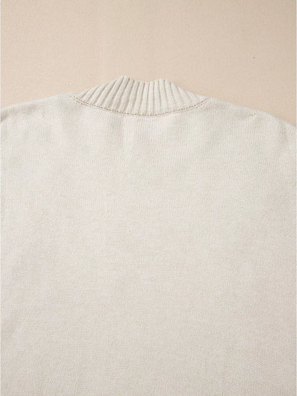 Flower Stitching Mock Neck Sweater