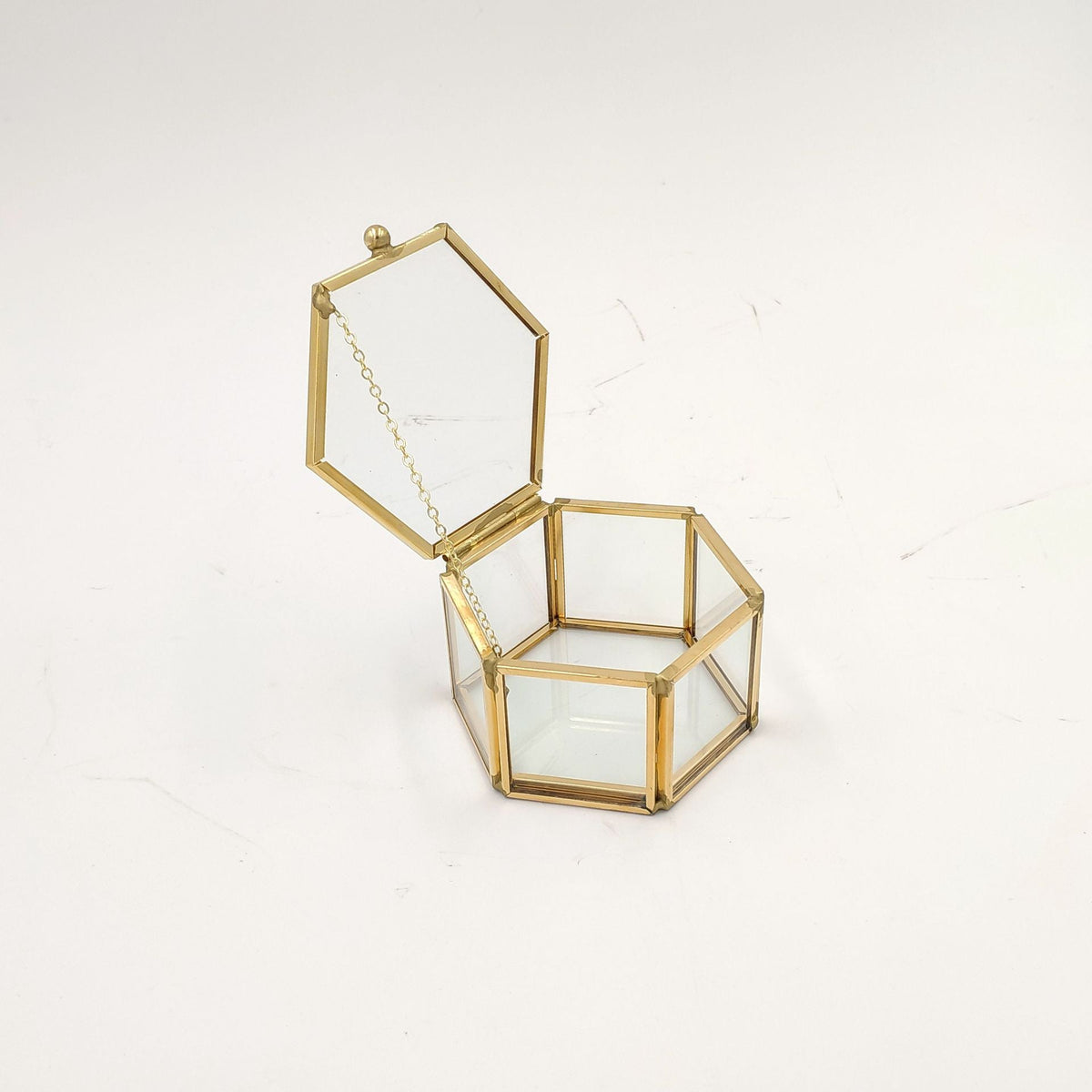 Mini Gold Eternal Flower Hexagon  Glass Jewellery Ring Box