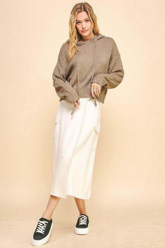 Davi &amp; Dani Drop Shoulder Long Sleeve Hooded Sweater Cozy