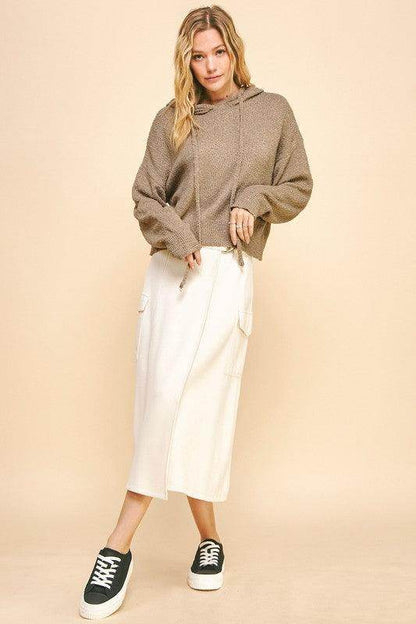 Davi &amp; Dani Drop Shoulder Long Sleeve Hooded Sweater Cozy