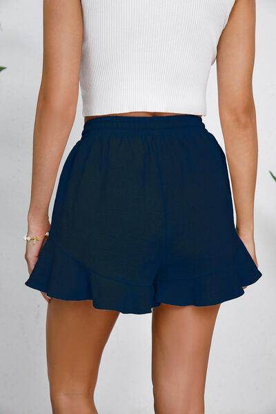 Full Size Drawstring Ruffle Hem Shorts for Women