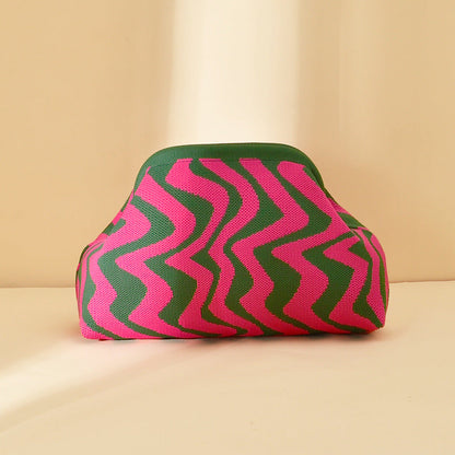 Womens Knitted Bag Striped Clutch