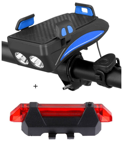 Bike Phone Holder with Charger, Bell, and Light