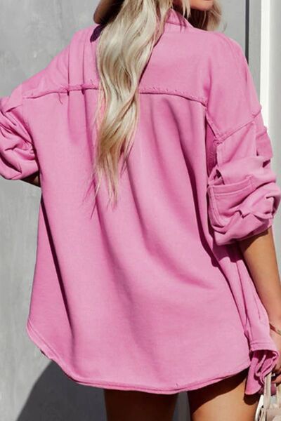 Women Exposed Seam Collared Neck Button Up Jacket with Pockets Stylish Casual Everyday Wear