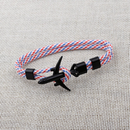 Modern Fashion Airplane Anchor Bracelets Men Charm Rope Chain Paracord Bracelet Women Male Air Force Style Wrap Metal Sport Hook Gift
