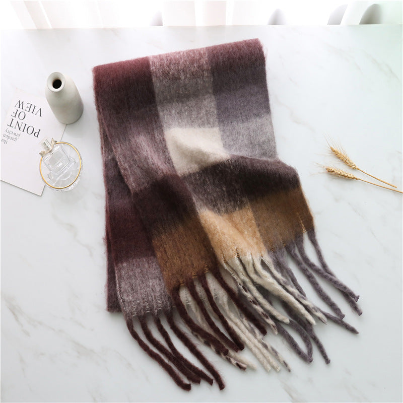 New Luxury Winter Soft Head Wraps Plaid Scarf Shawls Cashmere  Warm Cashmere Scarves Rainbow For Women