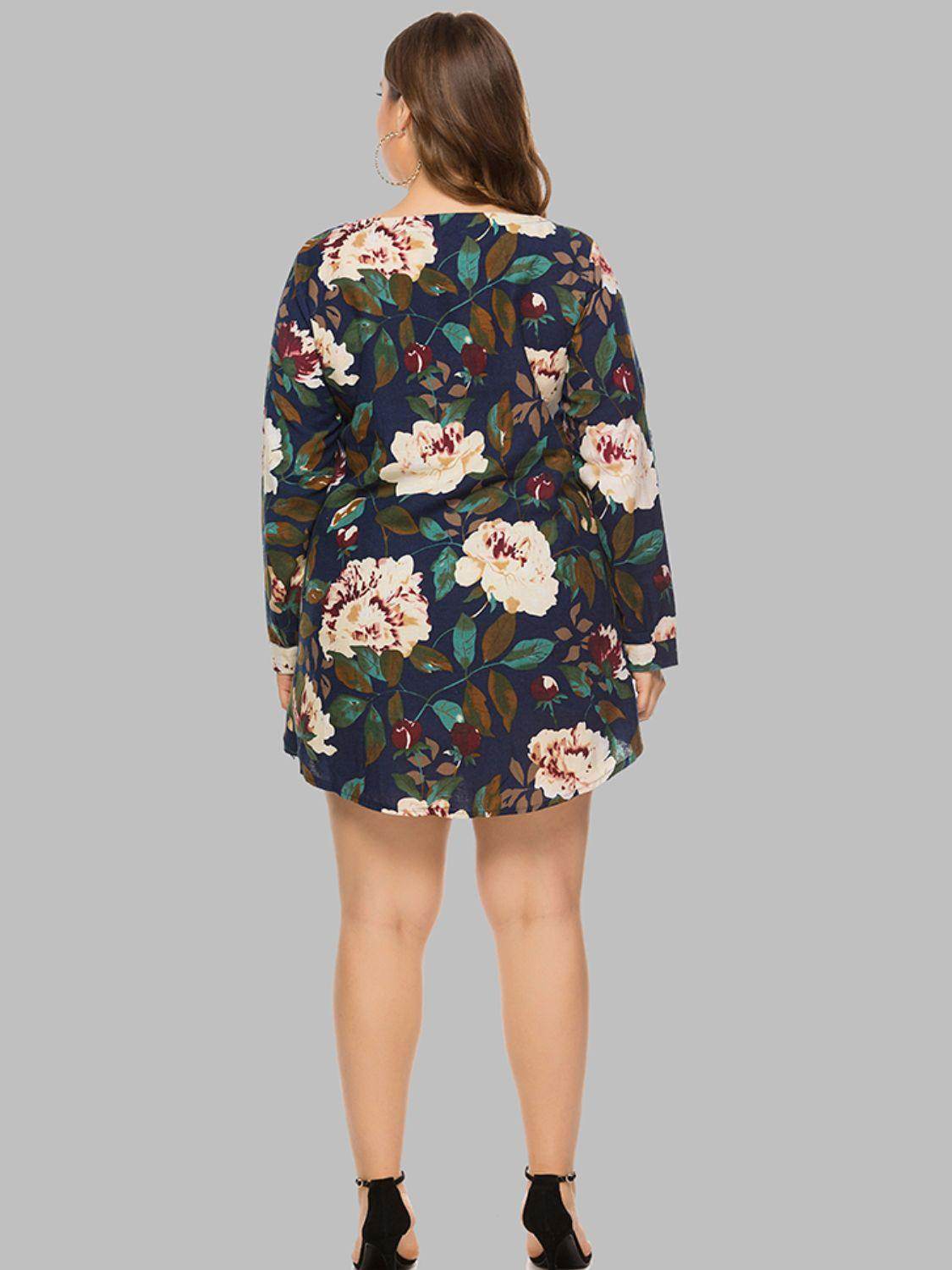 Full Size Floral Long Sleeve Mini Dress for Casual Wear