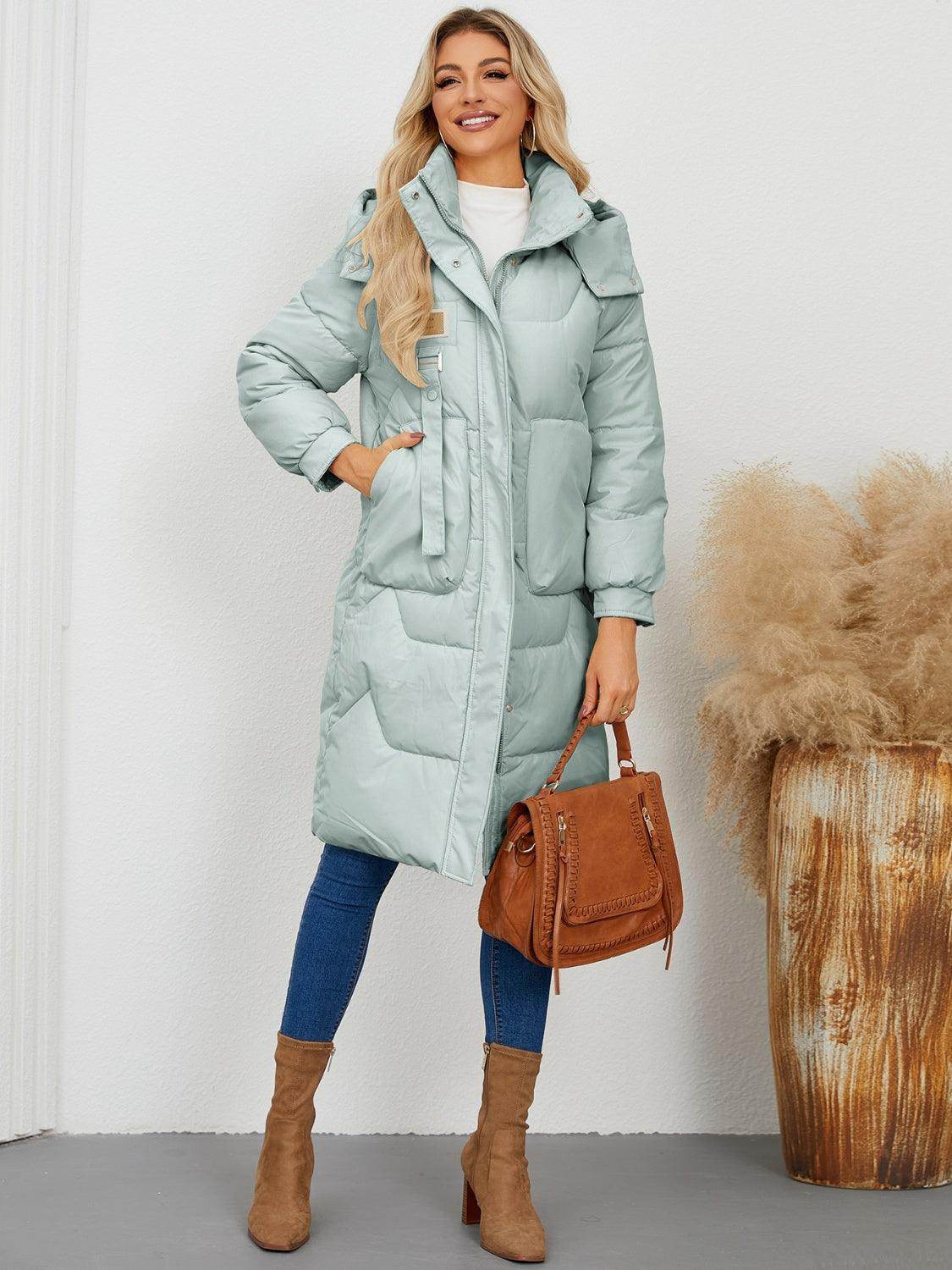 Long Sleeve Longline Hooded Winter Coat for Women