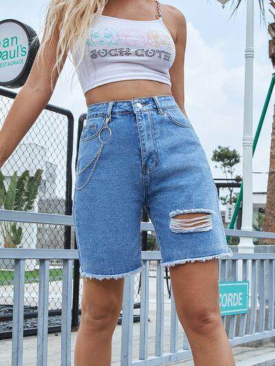 Distressed Raw Hem Denim Shorts for Women Casual Style