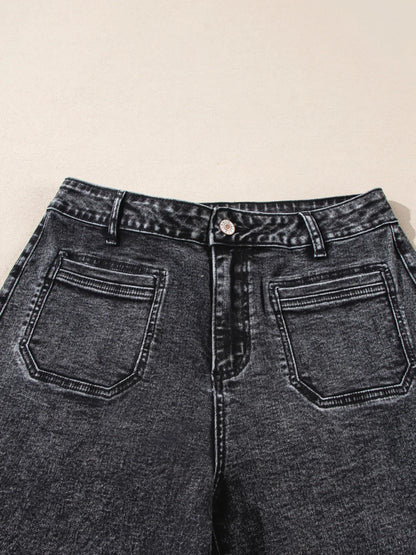 High-Waisted Wide Leg Washed Jeans