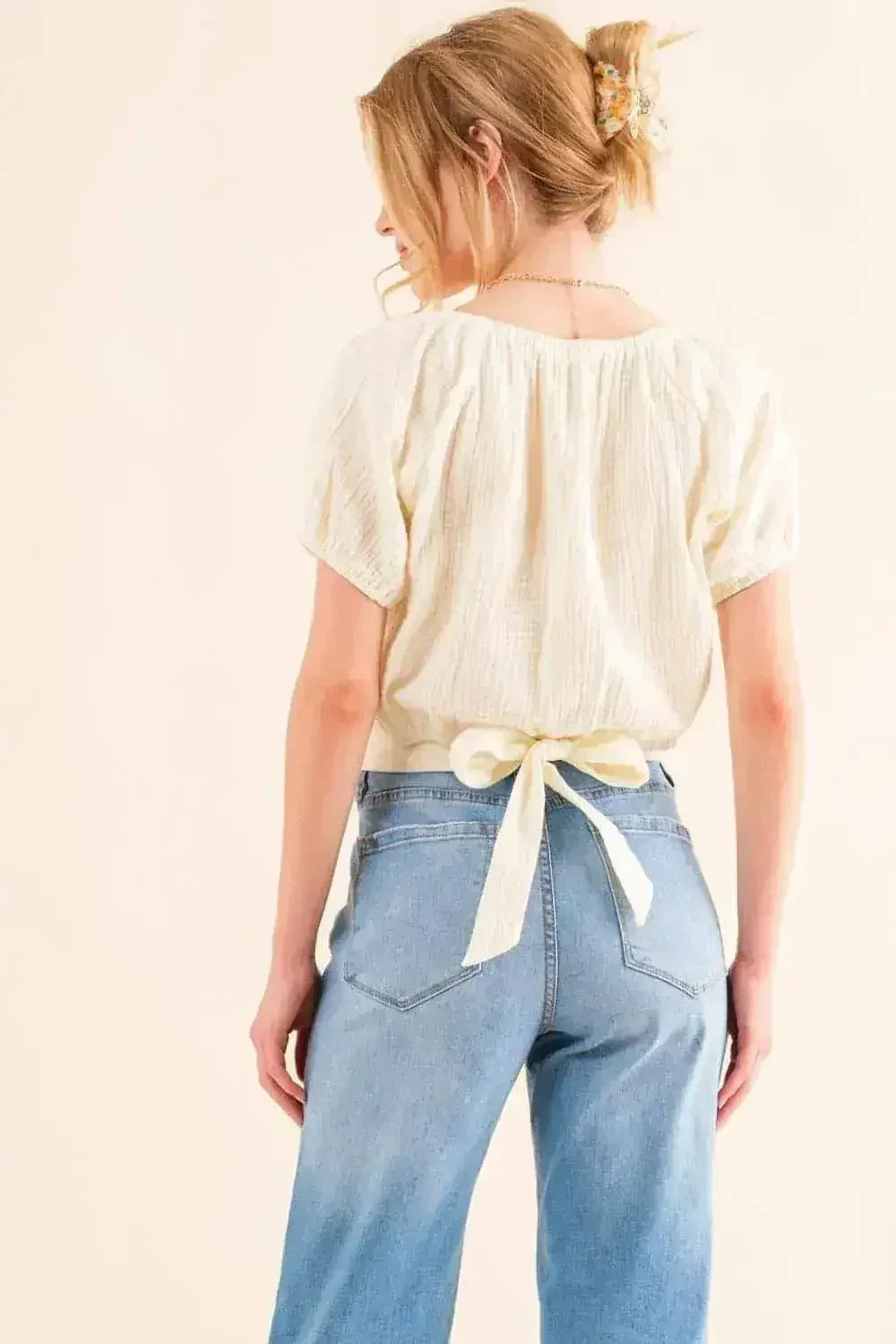 Back Tie Cropped Blouse - Adjustable Women&