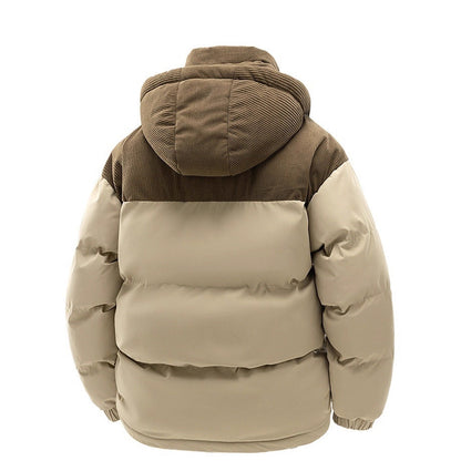 Thick Corduroy Patchwork Jacket Winter Zip-up Stand Collar Coat Casual Commuter Long-sleeved Cardigan Top Outwear Women&