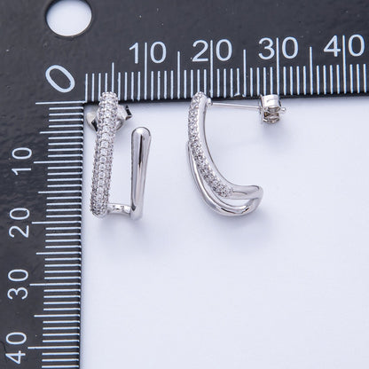19mm Micro Paved CZ Double Claw J-Shaped Hoop | Earrings-00222