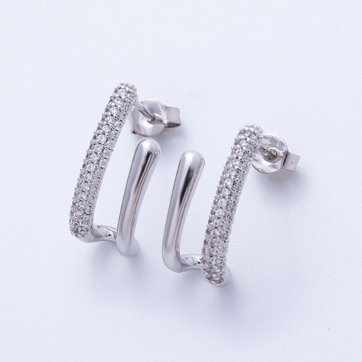 19mm Micro Paved CZ Double Claw J-Shaped Hoop | Earrings-00222