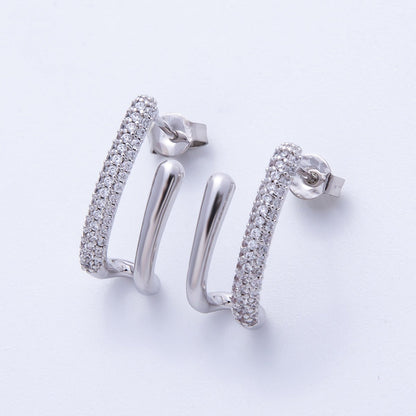 19mm Micro Paved CZ Double Claw J-Shaped Hoop | Earrings-00222