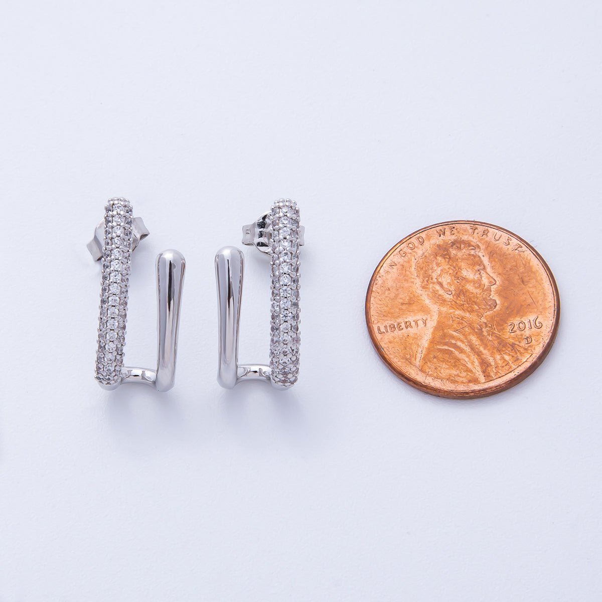 19mm Micro Paved CZ Double Claw J-Shaped Hoop | Earrings-00222