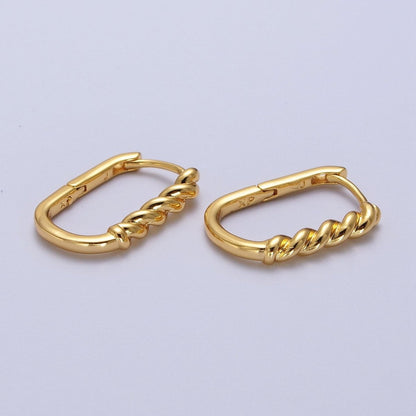 19mm Twisted Rope U-Shaped Oblong Gold Hoop Earrings | AB031
