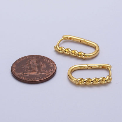 19mm Twisted Rope U-Shaped Oblong Gold Hoop Earrings | AB031