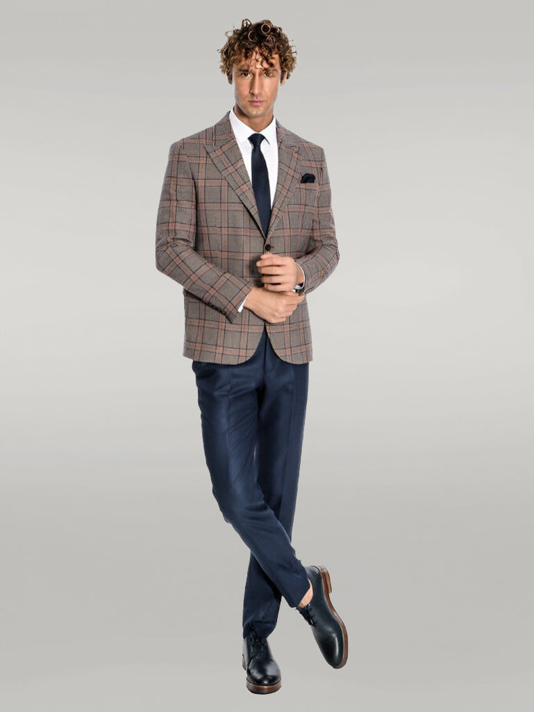 Checked Navy Blue Men Blazer - Wessi