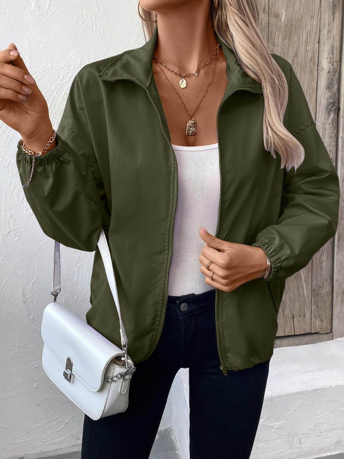 Ivy Lane Pocketed Zip Up Long Sleeve Jacket for Women