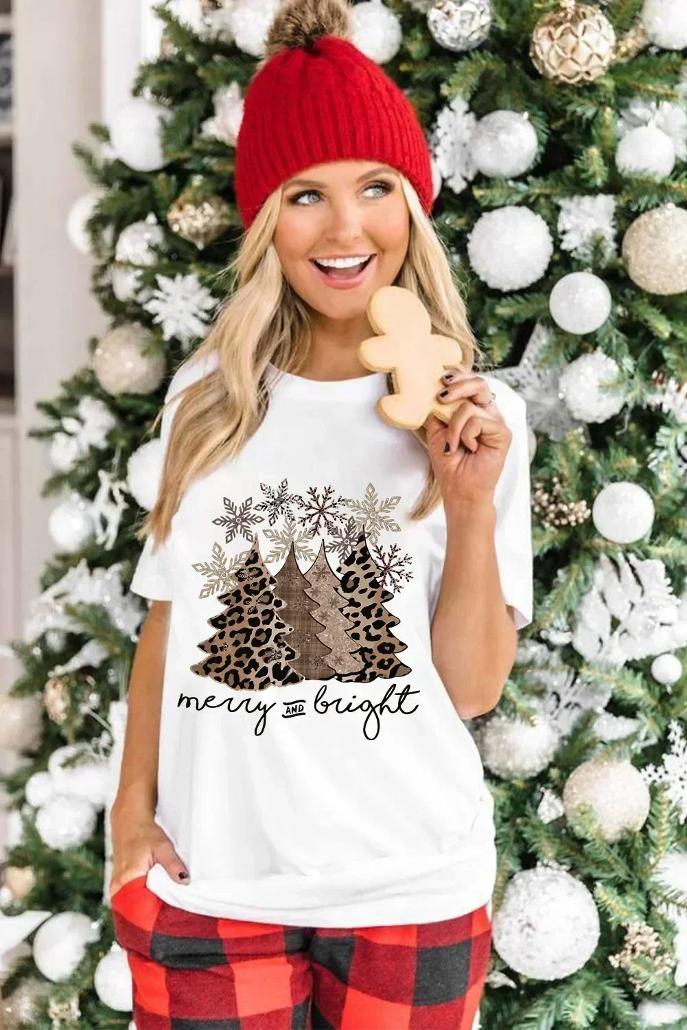 White Leopard Christmas Tree Graphic Tee – Festive &amp; Fierce Crewneck