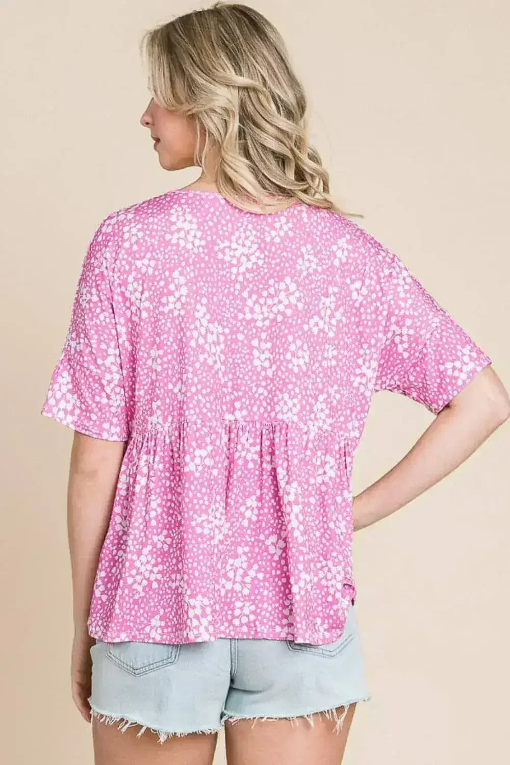 Floral Peplum Blouse - Round Neck Women&
