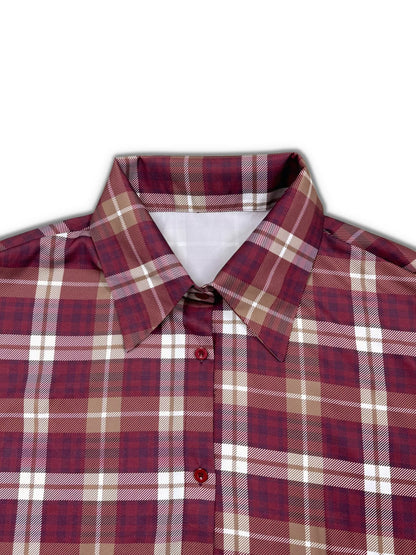 Plus Size Plaid Long Sleeve Mini Shirt Dress