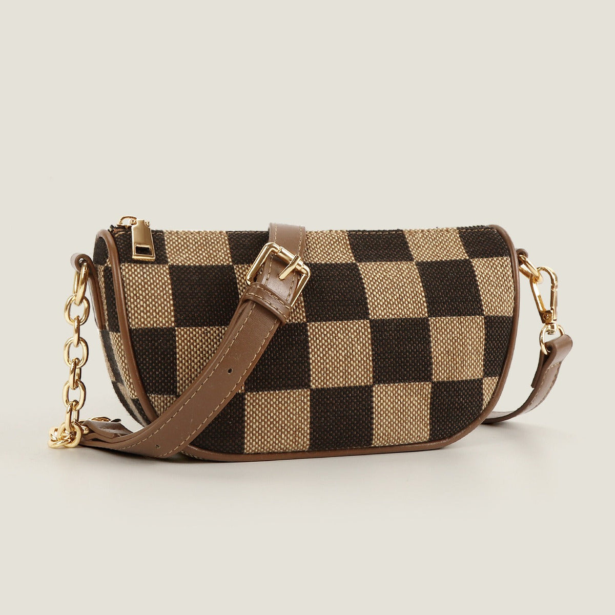 Small Crossbody Bag – Versatile Commute with Checkerboard Canvas, Compact Earphone Bag, Stylish 2-in-1 Chest Bag &amp; Fanny Pack for Everyday Use
