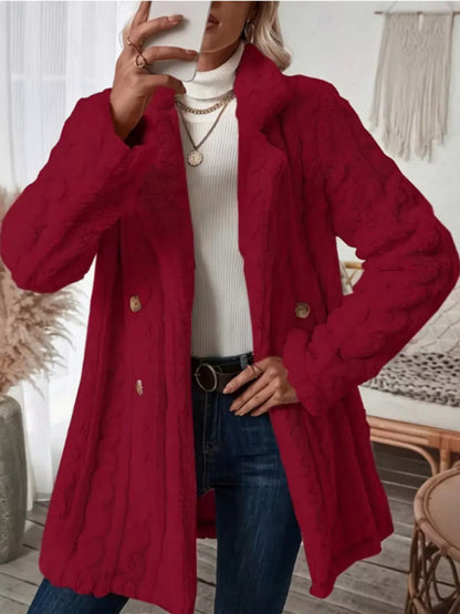 Cozy Faux Shearling Double-Breasted Outerwear