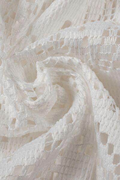Lace Crochet Hollowed Scallop Hem V Neck Blouse for Women