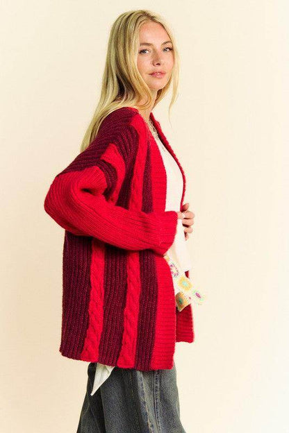 Davi &amp; Dani Cable-Knit Color Block Open Front Cardigan Cozy