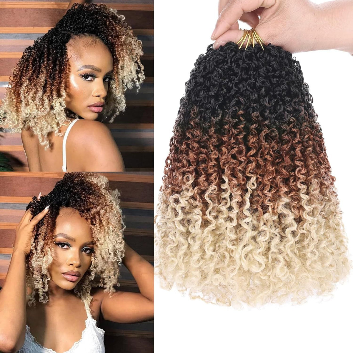 Synthetic Fiber Wig8 Inches24 StrandsCrocheted Small CurlsIrregular Style