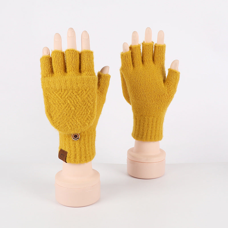 Flip-up Dual-use Half-finger Gloves For Womencold-proof And Warm-keeping