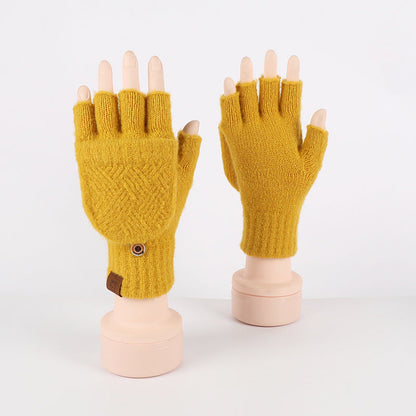 Flip-up Dual-use Half-finger Gloves For Womencold-proof And Warm-keeping
