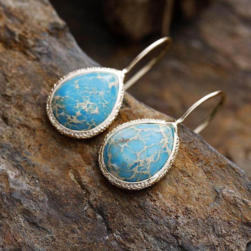 Copper Natural Stone Teardrop Shape Earrings for Women